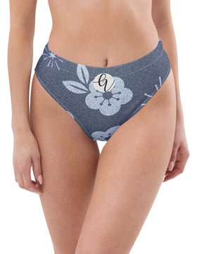 Grey floral high-waisted bikini bottom