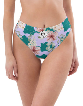 Green floral high-waisted bikini bottom