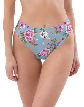 Peach green floral high-waisted bikini bottom