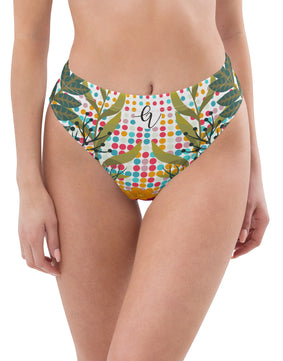 Floral frame high-waisted bikini bottom