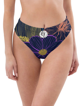 Navy floral high-waisted bikini bottom