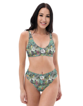 Green multicoloured high-waisted bikini