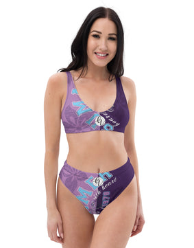 Purple floral Recycled high-waisted bikini