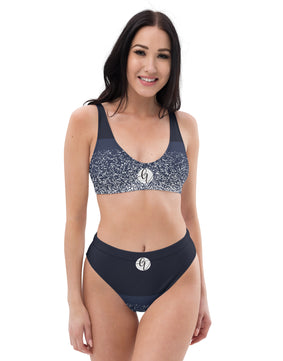 Greyish blue sprinkles high-waisted bikini