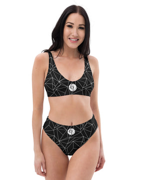 Black white abstract high-waisted bikini