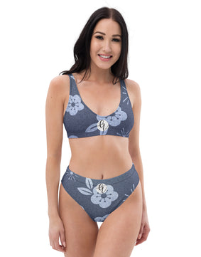 Grey floral high-waisted bikini