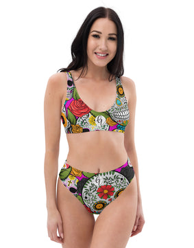 Skeletal floral high-waisted bikini