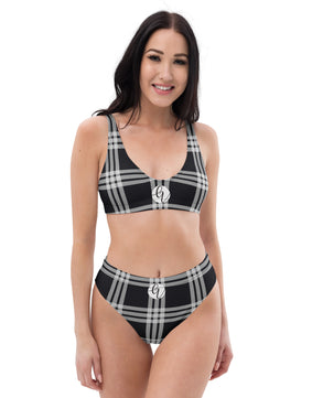 Black plaid high-waisted bikini