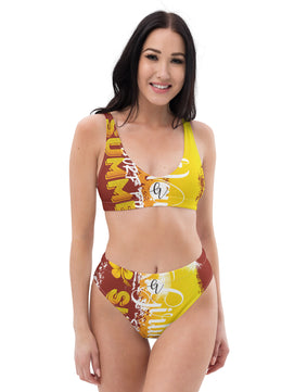 Brown yellow high-waisted bikini