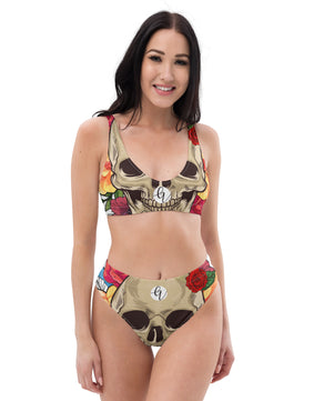 Skeletal flower high-waisted bikini