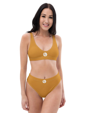 Mustard coloured high-waisted bikini