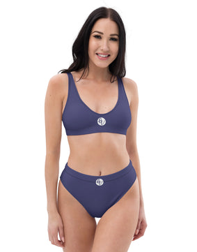 Dark blue coloured high-waisted bikini