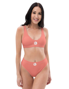 Peach coloured high-waisted bikini