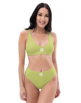 Green coloured igh-waisted bikini