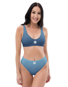 Blue coloured high-waisted bikini