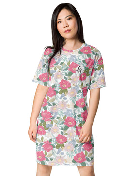 Pink floral T-shirt dress