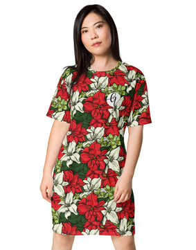 Red floral T-shirt dress