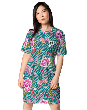 Green floral T-shirt dress