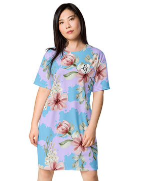 Blue peach floral T-shirt dress