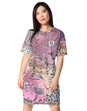 Leopard floral T-shirt dress