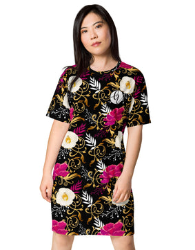 Black timber floral T-shirt dress