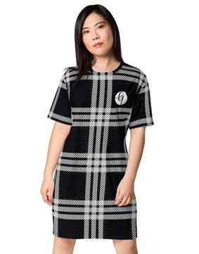 Black plaid T-shirt dress