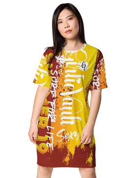 Yellow brown floral T-shirt dress