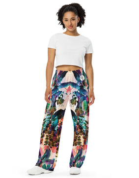 Multicolored Floral All-over print unisex wide-leg pants