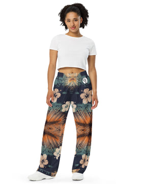 Faded color All-over print unisex wide-leg pants