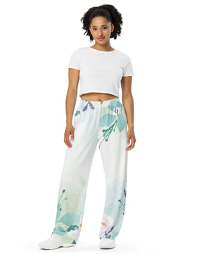 floral fleece throw All-over print unisex wide-leg pants