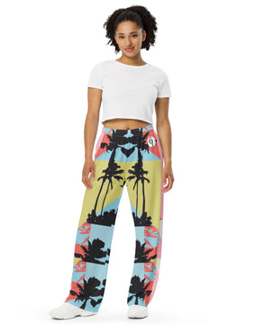 Beach side All-over print unisex wide-leg pants