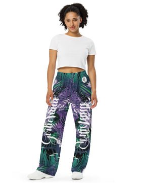 Purple green fern All-over print unisex wide-leg pants