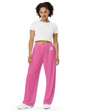 Pink colored All-over print unisex wide-leg pants