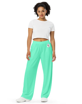 Neon green All-over print unisex wide-leg pants