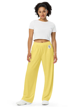 Lemon colored All-over print unisex wide-leg pants