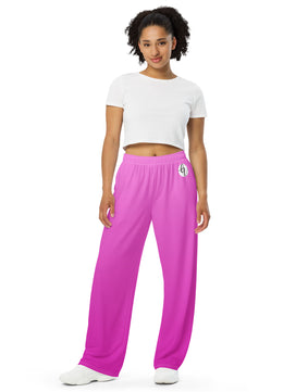 Pink colored All-over print unisex wide-leg pants