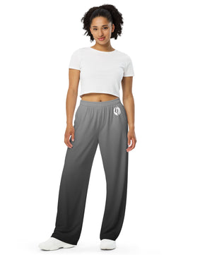 Grey colored All-over print unisex wide-leg pants