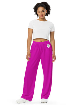 Bright pink All-over print unisex wide-leg pants