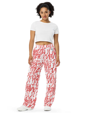 red white vintage All-over print unisex wide-leg pants