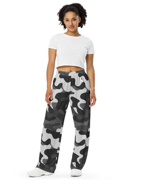 Grey black army All-over print unisex wide-leg pants