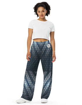 Blue hexagone All-over print unisex wide-leg pants