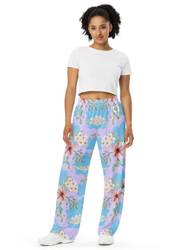 leaves and floral blossom All-over print unisex wide-leg pants