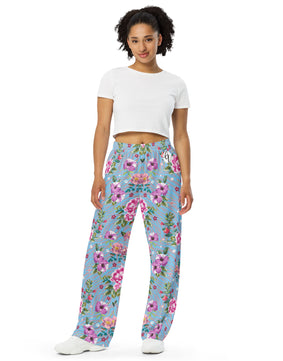 leaves and floral blossom All-over print unisex wide-leg pants