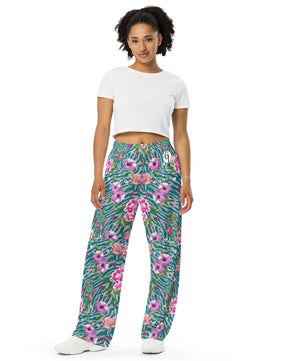 orchid floral pattern All-over print unisex wide-leg pants