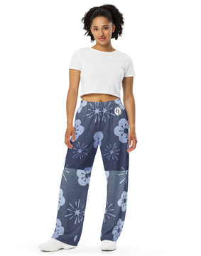 Heart pattern All-over print unisex wide-leg pants