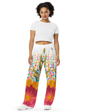 Floral frame All-over print unisex wide-leg pants