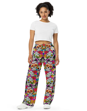 Skeletal skull All-over print unisex wide-leg pants