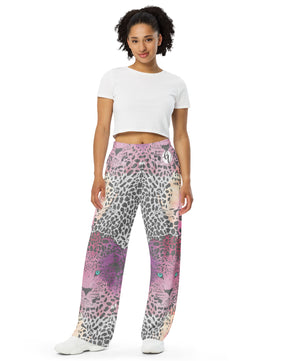 ombre black leopard print All-over print unisex wide-leg pants