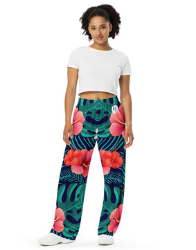 Floral seamless pattern All-over print unisex wide-leg pants