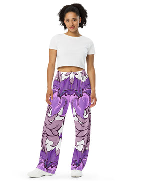 Lotus Flower All-over print unisex wide-leg pants